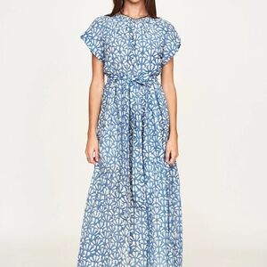 Vienna Maxi Dress by MIRTH in Trellis in Indigo